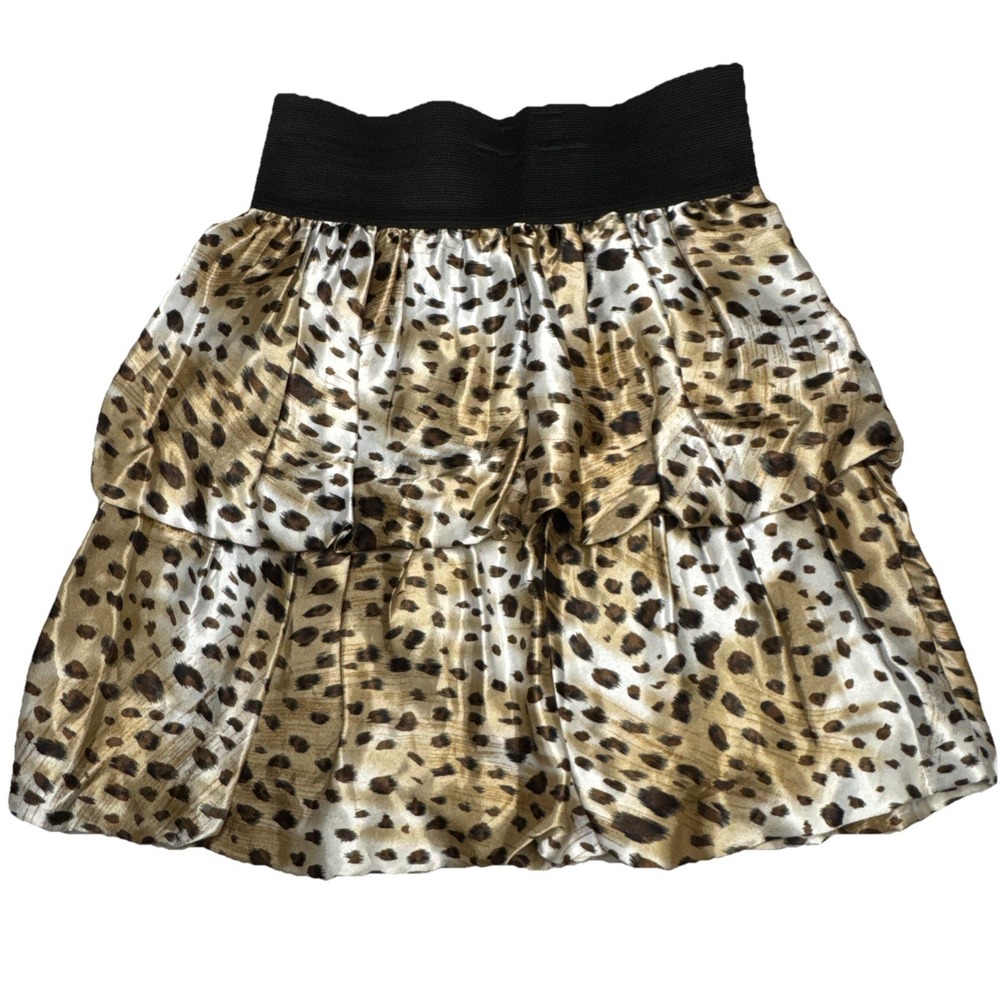Sensational‎ Leopard Cheetah Print Tiered Ruffle Mini Skirt Metallic Gold Small